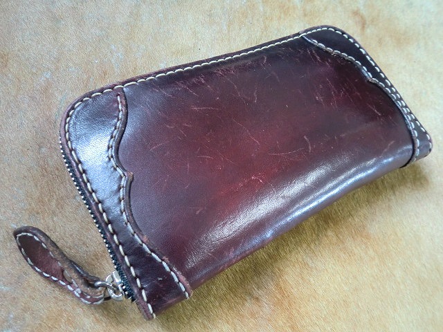 7年使用した手染め赤茶の長財布 | 革工房ホークフェザーズ